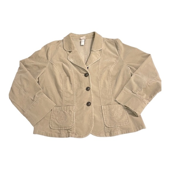 Vtg Venezia Tan Corduroy Jacket Women’s Size Embroidered Pockets & Back Detail - Picture 4 of 14